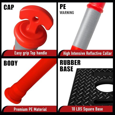 (3 Pack) CJ Safety 44" Tall Delineator Post Barrier Cones with 10 lbs. Square Rubber Base, 10" Reflective Band for Parking Cones, Traffic Cones, Construction Cones (Set of 3 Orange Traffic Delineator) in Kuwait