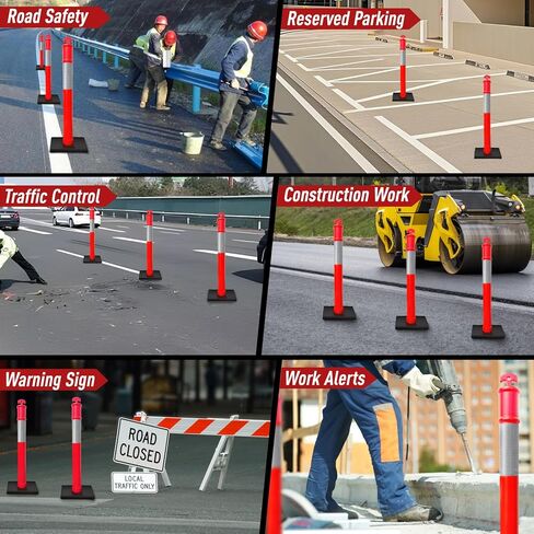 (3 Pack) CJ Safety 44" Tall Delineator Post Barrier Cones with 10 lbs. Square Rubber Base, 10" Reflective Band for Parking Cones, Traffic Cones, Construction Cones (Set of 3 Orange Traffic Delineator) in Kuwait