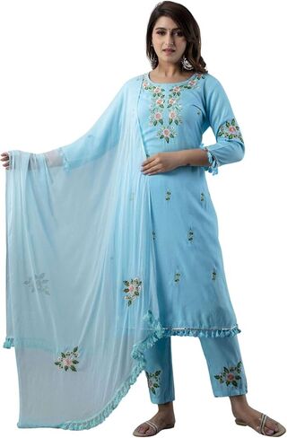 JG Women's Ethnic Wear Collection Rayon Straight Embridered Kurti & Pant Set With Dupatta in Kuwait