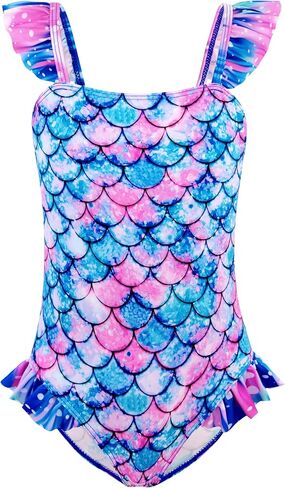 بدلة سباحة DAXIANG للفتيات قطعة واحدة بحزام مكشكش سريعة الجفاف ملابس سباحة حورية البحر بدلة استحمام رياضية للشاطئ للأطفال الصغار من سن 3 إلى 10 سنوات in Kuwait