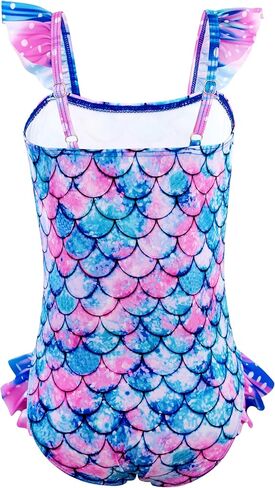 بدلة سباحة DAXIANG للفتيات قطعة واحدة بحزام مكشكش سريعة الجفاف ملابس سباحة حورية البحر بدلة استحمام رياضية للشاطئ للأطفال الصغار من سن 3 إلى 10 سنوات in Kuwait