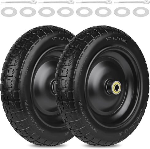 4.10/3.50-4 Tires 10" Flat Free Wheels Replacement Solid Rubber Wheelbarrow Heavy Duty Tires with 8 Spacers 4 Pins, 5/8" Axle Bore Hole for Garden Cart, Hand Truck, Lawn Cart, Mower, Trolley, 2P in Saudi Arabia