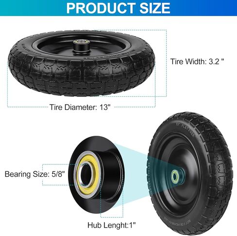 4.10/3.50-4 Tires 10" Flat Free Wheels Replacement Solid Rubber Wheelbarrow Heavy Duty Tires with 8 Spacers 4 Pins, 5/8" Axle Bore Hole for Garden Cart, Hand Truck, Lawn Cart, Mower, Trolley, 2P in Saudi Arabia