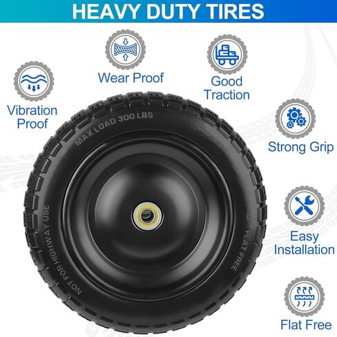 4.10/3.50-4 Tires 10" Flat Free Wheels Replacement Solid Rubber Wheelbarrow Heavy Duty Tires with 8 Spacers 4 Pins, 5/8" Axle Bore Hole for Garden Cart, Hand Truck, Lawn Cart, Mower, Trolley, 2P in Saudi Arabia