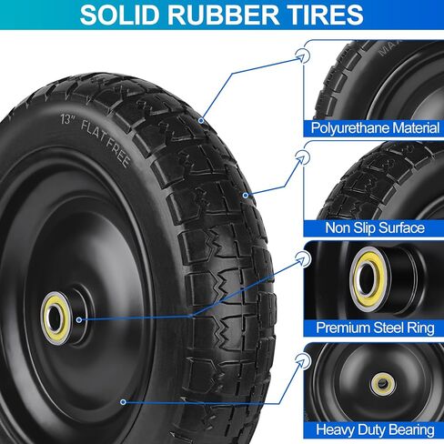4.10/3.50-4 Tires 10" Flat Free Wheels Replacement Solid Rubber Wheelbarrow Heavy Duty Tires with 8 Spacers 4 Pins, 5/8" Axle Bore Hole for Garden Cart, Hand Truck, Lawn Cart, Mower, Trolley, 2P in Saudi Arabia