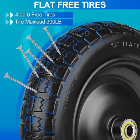 4.10/3.50-4 Tires 10" Flat Free Wheels Replacement Solid Rubber Wheelbarrow Heavy Duty Tires with 8 Spacers 4 Pins, 5/8" Axle Bore Hole for Garden Cart, Hand Truck, Lawn Cart, Mower, Trolley, 2P in Saudi Arabia