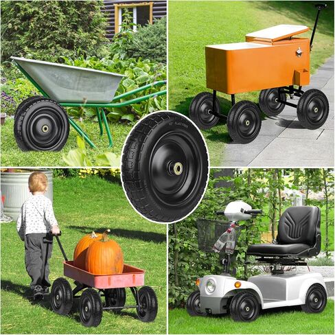 4.10/3.50-4 Tires 10" Flat Free Wheels Replacement Solid Rubber Wheelbarrow Heavy Duty Tires with 8 Spacers 4 Pins, 5/8" Axle Bore Hole for Garden Cart, Hand Truck, Lawn Cart, Mower, Trolley, 2P in Saudi Arabia