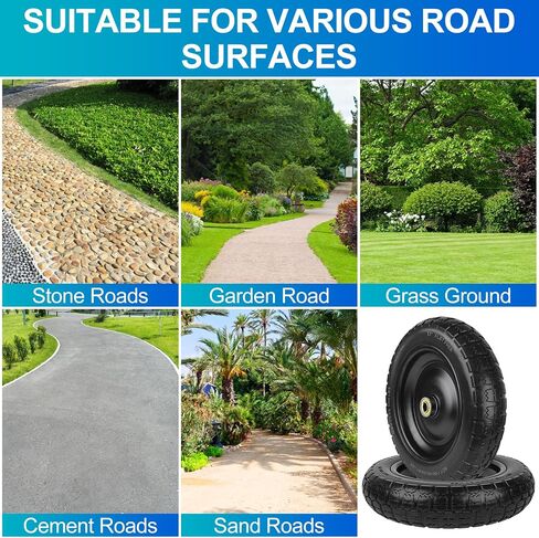 4.10/3.50-4 Tires 10" Flat Free Wheels Replacement Solid Rubber Wheelbarrow Heavy Duty Tires with 8 Spacers 4 Pins, 5/8" Axle Bore Hole for Garden Cart, Hand Truck, Lawn Cart, Mower, Trolley, 2P in Saudi Arabia