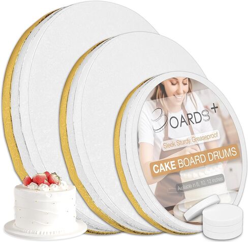 9 Pack Cake Board Drums in 3 Sizes (8, 10, 12 Inch) & in 3 Colors (White, Black, Gold) | 1/2" Thick Cake Rounds Sturdy & Greaseproof | Free Prop Up Tools | Perfect For Heavy/Tiered Cakes in Saudi Arabia