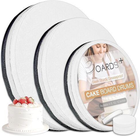 9 Pack Cake Board Drums in 3 Sizes (8, 10, 12 Inch) & in 3 Colors (White, Black, Gold) | 1/2" Thick Cake Rounds Sturdy & Greaseproof | Free Prop Up Tools | Perfect For Heavy/Tiered Cakes in Saudi Arabia