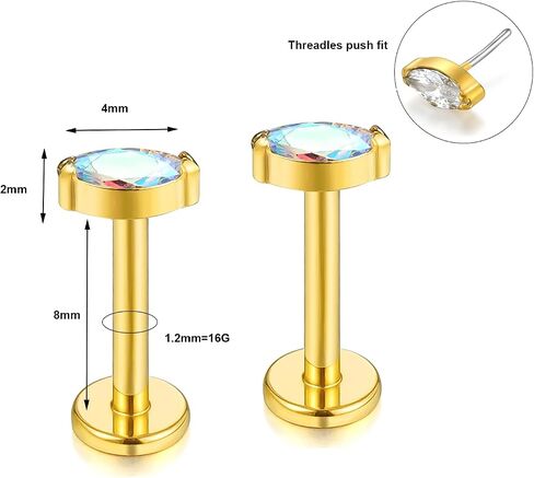 BelezaDosas G23 التيتانيوم Labret ترصيع 16G بدون خيوط دفع في الصحافة تناسب مجموعة الشفاه الزنمة الحلزون الفص محارة ميدوسا الغضروف مونرو القرط دفع الظهر ثقب المجوهرات in Kuwait