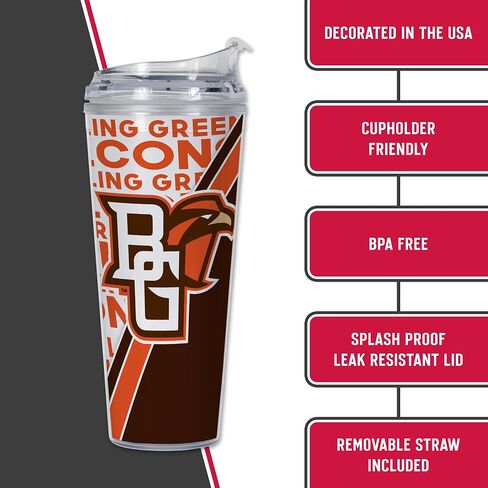 كوب أكريليك قياسي بوزن 24oz من Rico Industries NCAA Ohio State Buckeyes مع غطاء مفصلي، كوب مزدوج الجدار مرخص رسميًا مع قش in Saudi Arabia