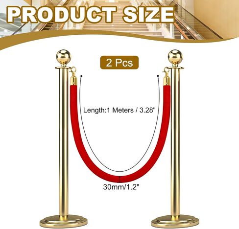 MECCANIXITY Velvet Stanchion Rope 3.28 Ft/1 M, Barrier Rope Velvet Carpet Ropes with Snap Hooks for Posts Stands Queue Divider Crowd Control, Purple Golden Pack of 2 in Saudi Arabia