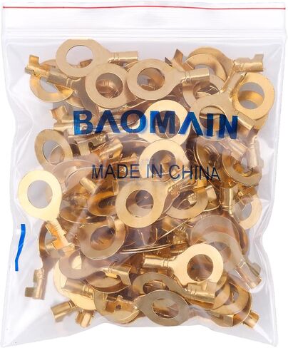 Baomain 100PCS M6 Non-Insulated Open Barrel Wire Crimp Copper Terminal Connerctor O-Type Ring Lugs Crimp Cable Terminal for Crimp Solid Wires or Stranded Wires (M6) in Saudi Arabia