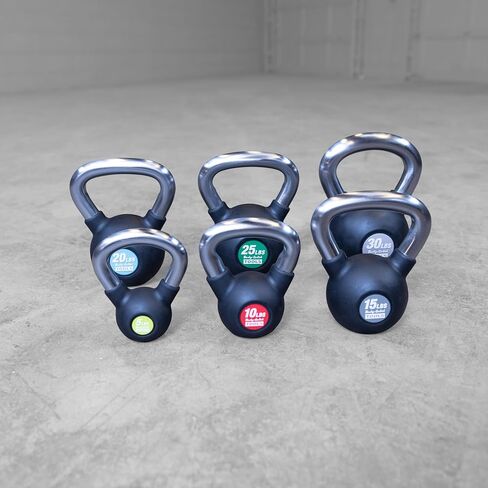 أدوات الجسم الصلبة (KBZ) أجراس Kettlebell من الحديد الزهر من 5 و10 و15 و20 رطلاً إلى 80 رطلاً مع وزن ملون مطلي بالمطاط ومقبض غير قابل للانزلاق، جرس Kettlebell لمعدات تدريب القوة المنزلية والتجارية in Kuwait