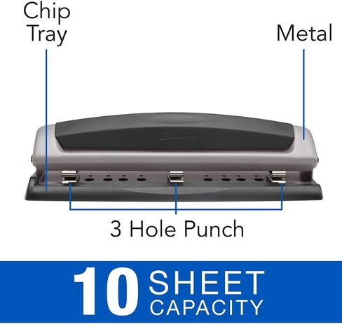 Swingline 3 Hole Punch, 10 Sheet Capacity Three Hole Puncher 3 Ring, Adjustable 2-3 Hole Paper Punch, Precision Pro, Black & Silver (74037) in Kuwait
