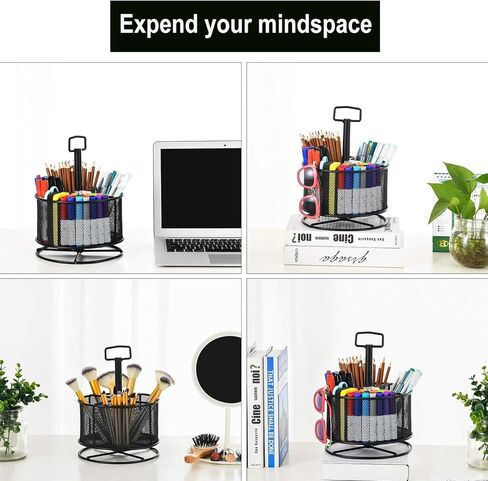 Marbrasse Mesh Desk Organizer, 360-Degree Rotating Multi-Functional Pen Holder, 4 Compartments Desktop Stationary Organizer, Home Office Art Supply Storage Box Caddy (White) in Kuwait