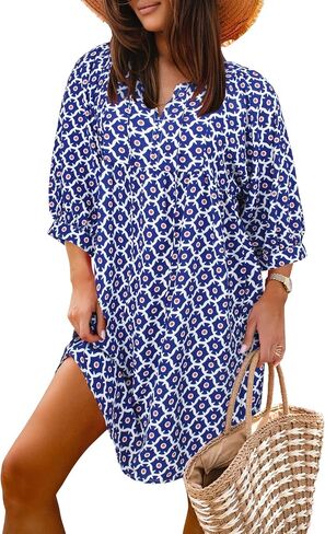 miduo Womens Casual V Neck Summer Half Sleeve Bohemian Floral Mini Tunic Short Dresses in Kuwait