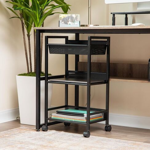 Mind Reader Cart with Drawers, Office Organizer, Storage, Bathroom, Metal Mesh, 15.75"L x 13"W x 24.25"H, Black in Kuwait