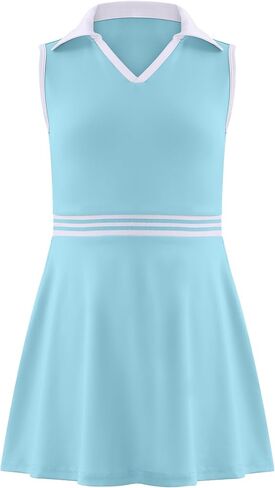 Girls Tennis Dress Golf Outfit Sleeveless Athletic Dresses Polo V Neck Sport Skirt with Pockets 4-13Y in Kuwait