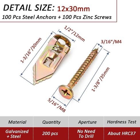 Upgraded Zinc Plated Steel Self-Drilling Anchors Kit, 50 Pcs Metal Self-Drilling Anchors and 50 Pcs Zinc Screws, Easy Application No Drill or Holes in Wall (100 Pcs) in Saudi Arabia