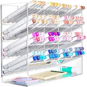 Acrylic Pen Organizer Storage Vertical Marker Organizer Acrylic Pen Display Holder for Office Desk Desktop Stationery Pencil Storage(Black,13 x 4 x 10.2 Inch) in Kuwait