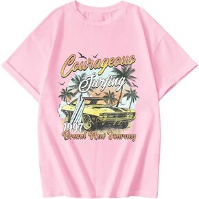 Cozyease Girls' Letter Graphic Print Crewneck Short Sleeve Tops Cute Casual Summer Tees