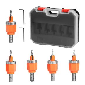 5Pcs Limit Countersink Drill Bit Set, Adjustable Depth Wood Countersink Drill Bit Kit, Includes 1/8", 5/32", 3/16", 7/32", 1/4" Drill Bits,Ideal for Woodworking and PVC Edge Banding (Drill Bits Only)