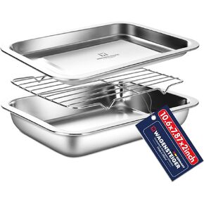 Stainless Steel Steam Table Pan with Rack & Lid (Tray), 2.4Quarts, Catering Pans, Restaurant Pans, Buffet Party Pans, Roasting Pan with Rack, Bakeware Roaster, Food Prep Container (1305 / No5)