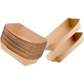 Paper Hot Dog Food Trays 7''-2 lb. Red & White, Heavy Duty, Grease Resistant, Disposable, Recyclable, Biodegradable, Made in USA, 100 pcs.
