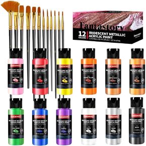 Fantastory Acrylic Paint Set, 24 Classic Colors(2oz), Professional Craft Paint Kit,Canvas/Rock/Stone/Ceramic/Model/Wood Painting with 12 Brushes