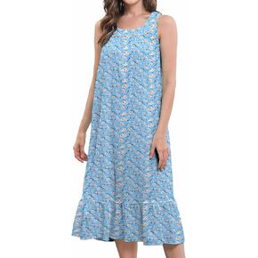 FMIRREO Cotton Nightgown for Women Sleeveless Loungewear Comfy Soft Sleepwear Long Sleepdress Loose Full Length Nightdress