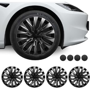 BASENOR 2024 Upgraded Tesla Model 3 Nova Wheel Covers Hubcaps 18 Inch Hub Caps Rim Protectors Cover Replacement Protection for Model 3 Highland Accessories Silver (Set of 4)