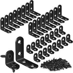 25Pcs L Brackets for Shelves, 3 Sizes Angle Corner Braces Metal L Bracket Heavy Duty for Wood, Sturdy and Rustproof for Repairing Furniture with 82Pcs Screws Mounting Bracket Easily Black
