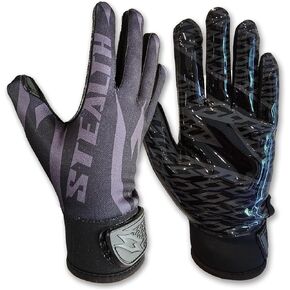 Black Stealth Football Receiver Gloves - Grip Silicone Grip Adult Men Youth Boys Sticky Flag Wide Boost Your Game Pro Durable