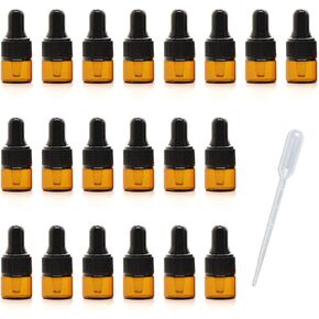 20Pack Set 1ML Glass Bottles with Glass Eye Dropper Dispenser for Sample Vial Small Essential Oil Bottle with Glass Eye Dropper, Colognes & Perfumes (Sliver-Clear)