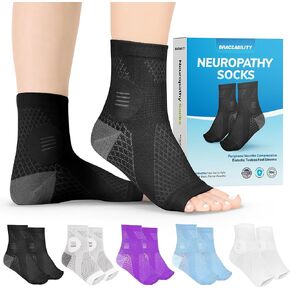 BraceAbility Knee High Neuropathy Socks (Tall Pair) - Open Toe Calf Compression Stockings for Varicose Veins, Shin Splints, Running, Circulation, Diabetic Support for Men and Women (L - Black)