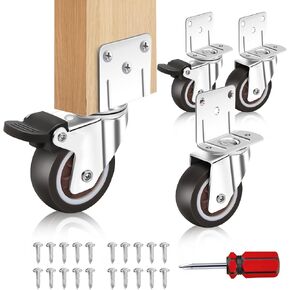 Side Mount Casters, 1 inch Casters Set of 4 with Brake, L-Shape TPR Plate Small Wheels for Furniture, Cabinet Casters, Table Caster Wheels, Loading Capacity 120 Lbs in Saudi Arabia
