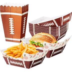 48Pcs Football Party Decorations Football Paper Food Trays Popcorn Boxes Football Serving Boats Popcorn Bucket with 50pcs Grease Resistant Liner Papers for Game Day Superbowl Tailgate Birthday Party