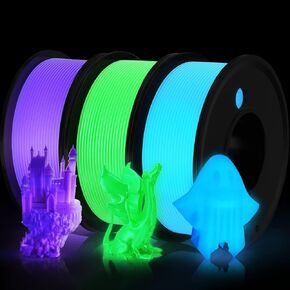 3D Printer Filament PLA Glow in The Dark 1.75mm 3-D Printing Materials 3 Colors Bundle Print Filiment 1.75 mm Green Blue Purple Fillament Accuracy ±0.05mm Spool Vacuum Packaging 250G X 3