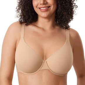 DELIMIRA Women's Inbarely Plus Plunge Bra Full Coverage Plus Size Unlined Underwire Bras