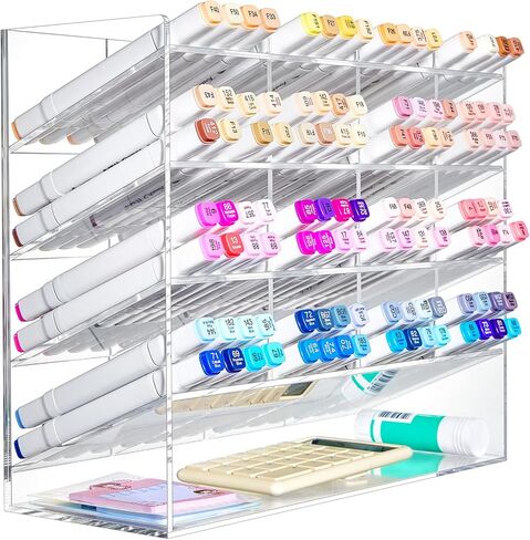 Acrylic Pen Organizer Storage Vertical Marker Organizer Acrylic Pen Display Holder for Office Desk Desktop Stationery Pencil Storage(Black,13 x 4 x 10.2 Inch) in Kuwait