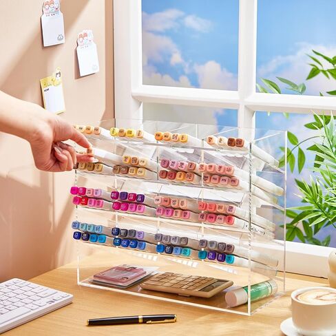 Acrylic Pen Organizer Storage Vertical Marker Organizer Acrylic Pen Display Holder for Office Desk Desktop Stationery Pencil Storage(Black,13 x 4 x 10.2 Inch) in Kuwait