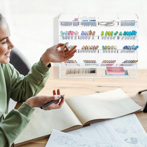 Acrylic Pen Organizer Storage Vertical Marker Organizer Acrylic Pen Display Holder for Office Desk Desktop Stationery Pencil Storage(Black,13 x 4 x 10.2 Inch) in Kuwait