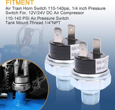 2PCS 165-200psi Air Pressure Switch Tank Mount Thread 1/4"NPT 12V/24V DC 165-200 PSI Air Compressor Tank Pressure Control Switch Air Train Horn Switch Valve 1/4 inch in Saudi Arabia