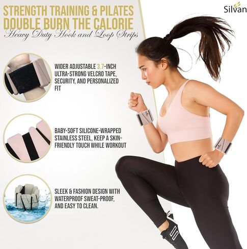 Wrist weights bangles set of two (1lb each)Ankle Weights for Women - 1lb Pair | Adjustable Wrist and Ankle Bangles for Yoga, Walking, Running, Barre, Pilates, Cardio & Aerobics | Premium Weighted Bands for Men & Women | Home & Gym Workouts in Kuwait