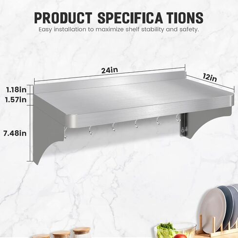 Stainless Steel Shelf 12" x 36", Commercial Stainless Steel Kitchen Wall Shelf for Hanging and Storing Pots, Pans, and Cookware in Restaurants, Kitchens, Homes,and Hotels in Saudi Arabia