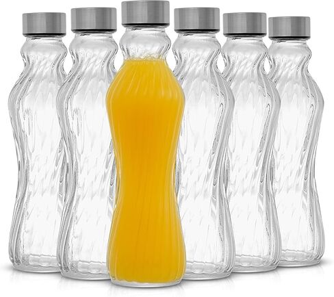 JoyJolt Spring Glass Water Bottles Set of 6-18 oz Glass Bottles with Stainless Steel Caps - Glass Drinking Bottles with Leakproof Lids - Reusable Glass Juice Bottle - Container Bottle Set in Saudi Arabia