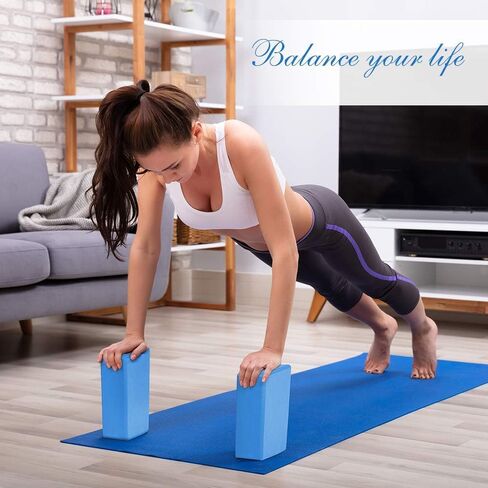 2 Pack Yoga Blocks 9"x 6"x 4" EVA Foam Blocks with Strap, High Density Block for Support and Deepening Poses in Saudi Arabia