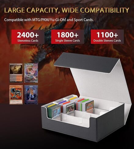 مربع تخزين بطاقة التداول - 2400+ قائد Deck Case for Magic the Gathering PKM Yugioh Sports Cards ، Leather MTG TCG PTCG مع 12 PVC Dividers 4 مؤيدي البطاقات ، الأزرق والأحمر in Kuwait